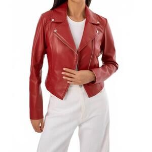 NEW LAMARQUE pascale faux leather jacket in crimson
